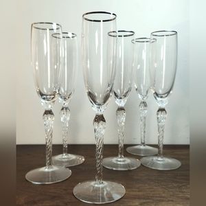 Vintage Lenox "Madison" Crystal Champagne Flutes With Platinum Trim - Set of Six